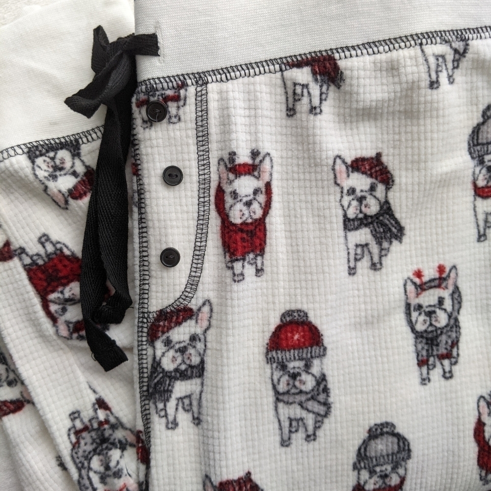 PJ Salvage Frenchie Print Textured Fleece Winter Theme Lounge Pants Ivory XL NWT
